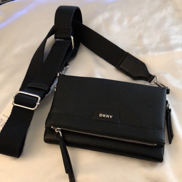 DKNY Nyra Black Pebbled Faux Leather Trifold Crossbody OS NWT - Picture 16 of 16